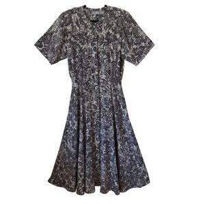Vintage Liz Claiborne Black & White Paisley 80’s, 90’s Midi Shirt Dress Sz 14